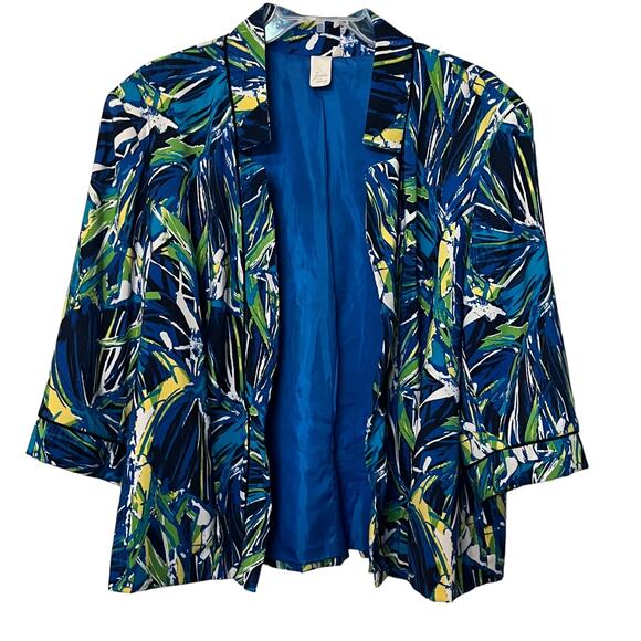 LAVENDER & HONEY 3/4 SLV OPEN-FRONT BLAZER/JACKET, WOMENS, 3X, BLUE YELLOW WHITE - Picture 1 of 12